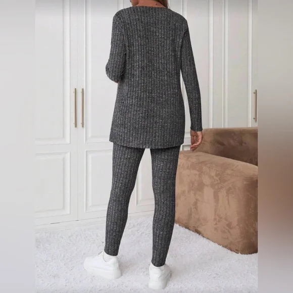 Maternity Ribbed Knit Jumpsuit with Matching Cardigan - Picture 2 of 5